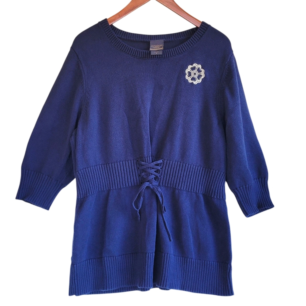 Torrid Outlander Lattice Front Quarter Sleeve Tunic Sweater Blue Womens Large